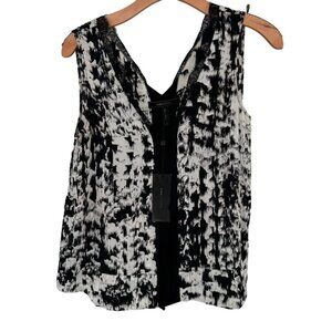 BCBGMAXAZRIA Womens size XS Black White Sleeveless Top blouse vneck new $158
